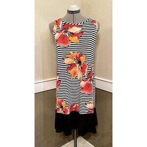 RN Studio Shift Dress Size Medium Sleeveless Floral Black White Striped Tank